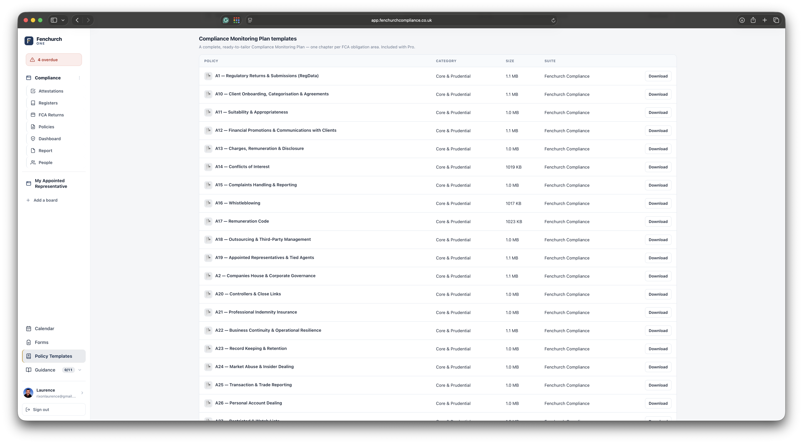 Compliance Monitoring Plan templates — a chapter for every FCA obligation area