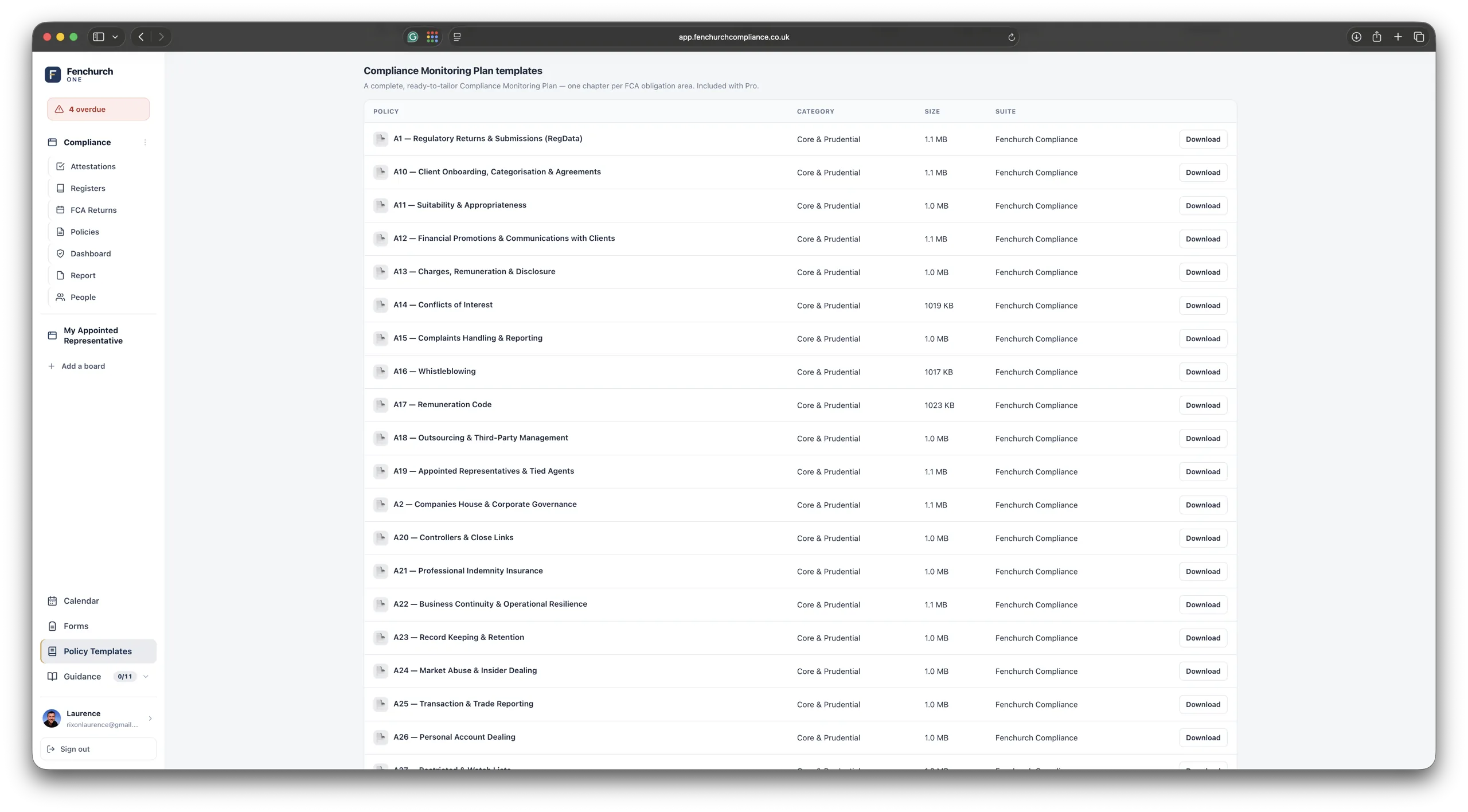 Compliance Monitoring Plan templates — a chapter for every FCA obligation area